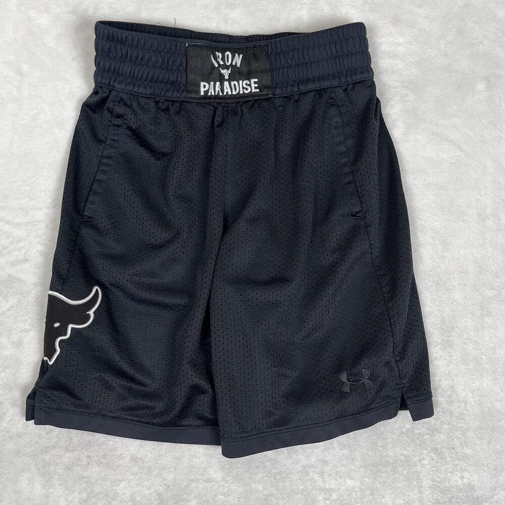 Under Armour Shorts Boys Medium Black Iron Paradise Mesh Basketball Project Rock